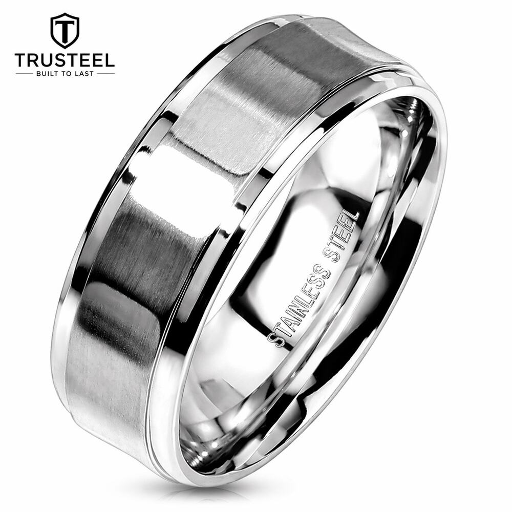 Faceted Rectangular Panels with Beveled Edge Stainless Steel Ring size 10